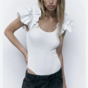 Zara White Ruffle Sleeve Blouse
